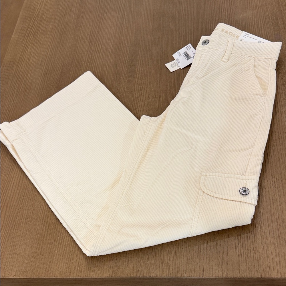 American Eagle Outfitters Cream Wide-Leg Corduroy Pants
